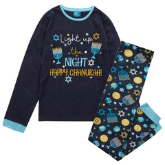 Kids Chanukah Long Sleeved Matching Pyjamas Family Lounge Sets Navy