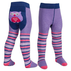 Baby Girls Tights with Anti Slip Grips 1 Pair - Owl Purple