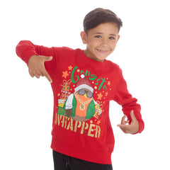 Kids Christmas Long Sleeved Sweatshirt With Cuffed Hems Red