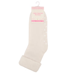 Womens Bed Socks Anti Slip Grippers Cream