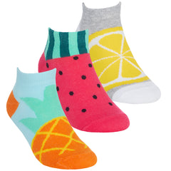 Girls Fruity Animals Trainer Liner Low Cut Ankle Socks 3 or 6 Pairs