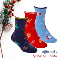 Kids Cotton Rich Novelty Christmas Design Socks 3 Pairs Snow