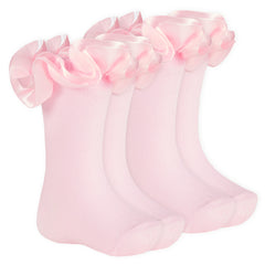 Newborn Baby Girls Tutu Satin Frill Socks Pink - 2 Pairs