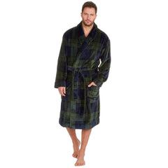 Mens Flannel Fleece Dressing Gown Classic Robe M-2XL Green