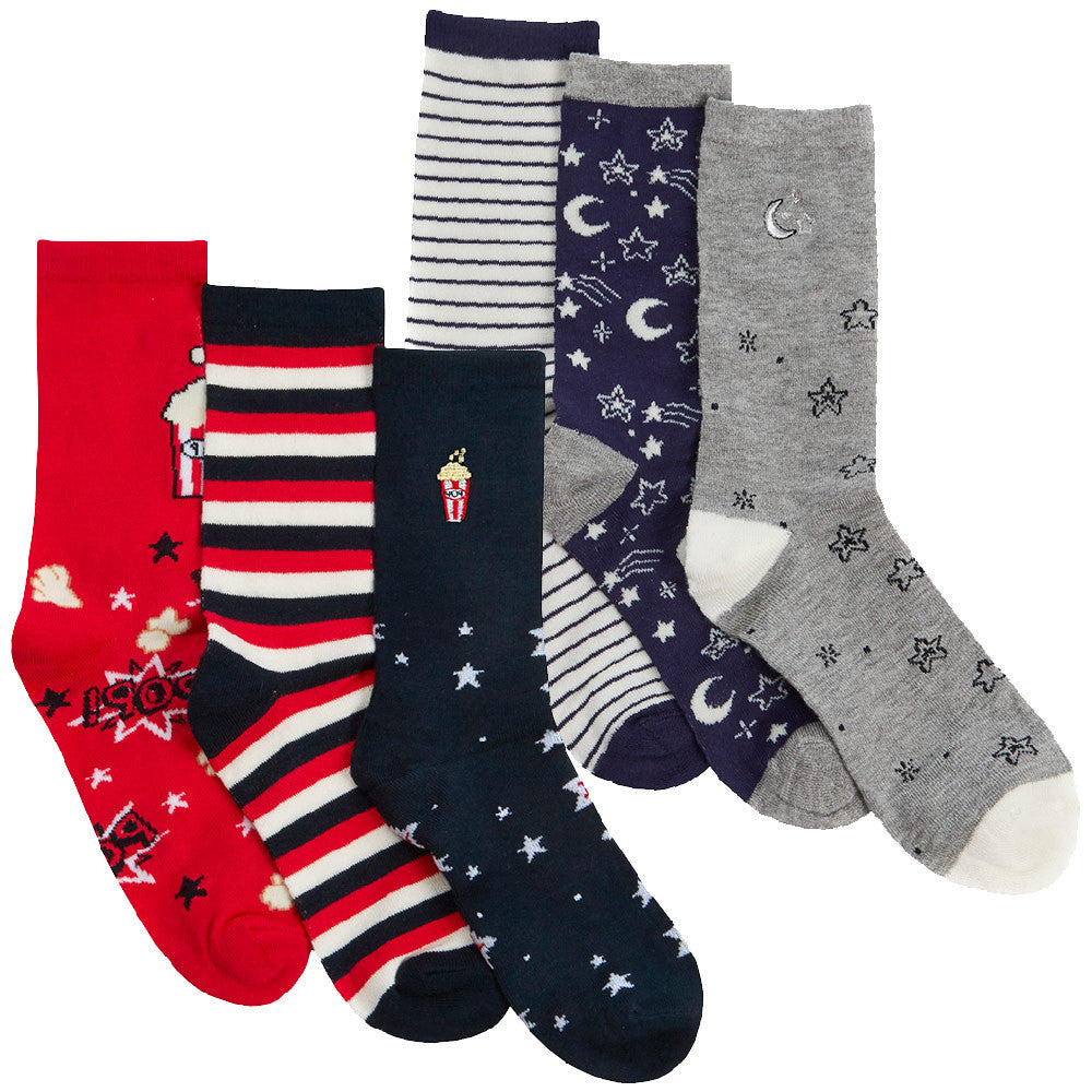 Ladies Bamboo Embroidered Printed Mid Calf Socks Multipack