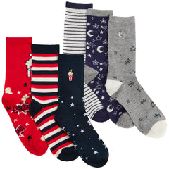 Womens Bamboo Embroidered Printed Mid Calf Socks Multipack