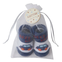 Newborn Babies Socks Booties With Cute Organza Gift Bag Navy