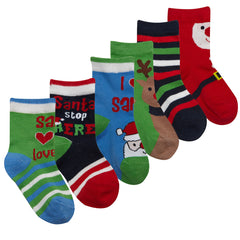 Baby Girls Boys Unisex Christmas Design Socks 6 Pairs - Green Red