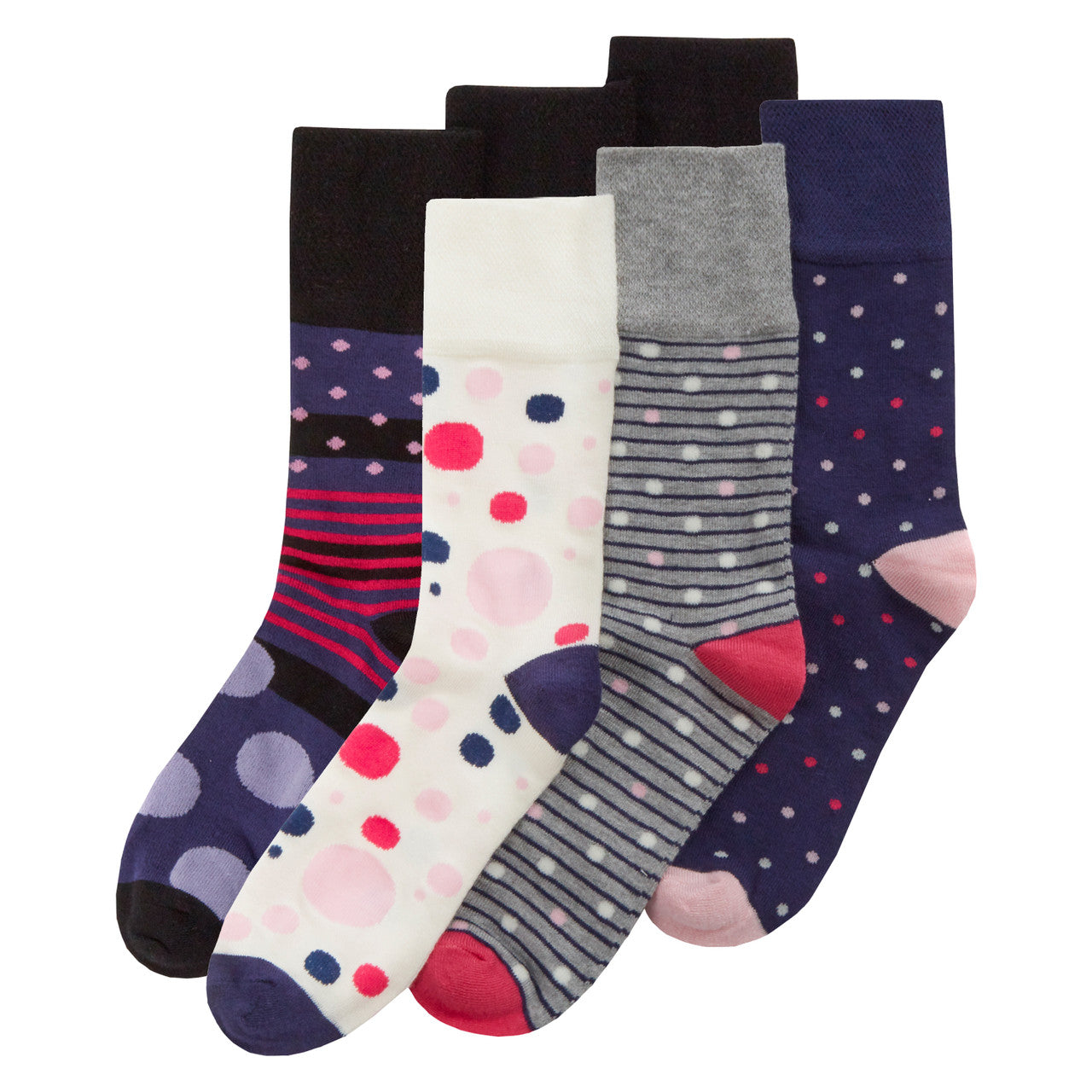 Ladies Bamboo Comfort Fit Loose Top Mid Calf Socks Spot Stripe Patterned Crew Socks 6 Pairs