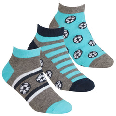 Boys Novelty Football Design Trainer Liner Socks 3 Pairs Blue