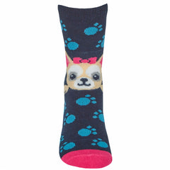 Girls Novelty Funny Dog Puppy Printed Socks 3 Pairs Pink Dog