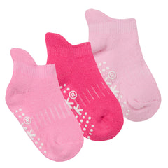 Baby Girls Terry Toddler Trainer Liner With Non-skid Grips Socks Pink - 3 Pairs