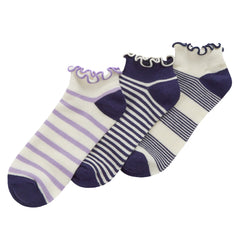 Womens Bamboo Trainer Liners Ankle Socks Patterned Ruffle Edge Ripple Loose Top Stripes