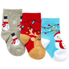 Newborn Baby Boys Girls Unisex Christmas Themed Socks Snowman - 3 Pairs