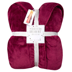 Womans Plush Fleece Dressing Gown Long Length Hooded Robe Burgundy