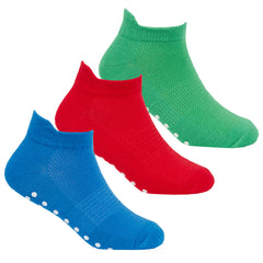 Boys Sport Trainer Liners Socks With Non Slip Sole Grip Blue Red Green