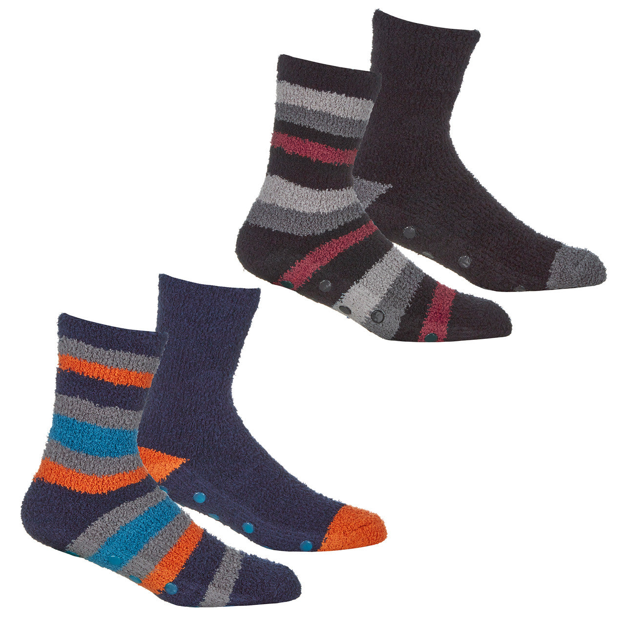 Mens Fluffy Cosy Stripped Warm Winter Socks With Anti Slip Grips