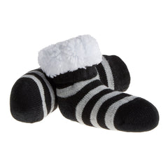 Baby Boys Chunky Sherpa Fleece Socks With Abs Grippers Black Stripes