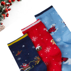 Kids Cotton Rich Novelty Christmas Design Socks 3 Pairs Snow