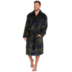 Mens Flannel Fleece Dressing Gown Classic Robe M-2XL Green