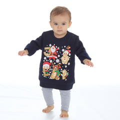 Baby Christmas Long Sleeved Sweatshirt With Cuffed Hems Navy