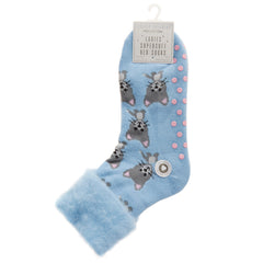 Womens Bed Socks With Anti Slip Grippers Mouse 1 Pair - Blue