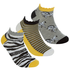 Womens Bamboo Trainer Liner Animal Print Scalloped Edge Ankle Socks