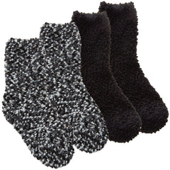 Girls Fluffy Bed Crew Socks Popcorn Style 2 Pairs Black Multipack