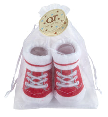 Baby Boys Socks Booties Trainer Style Organza Bag Red