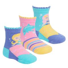 Baby Girls Novelty Socks Scallop Edge Mermaid - 3 Pairs