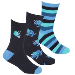 Boys Mid Calf Novelty Dinosaur Bamboo Socks Blue 3 Pairs