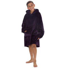 Boys Shimmering Plum Oversized Blanket Plush Fleece Hoodie with Pockets