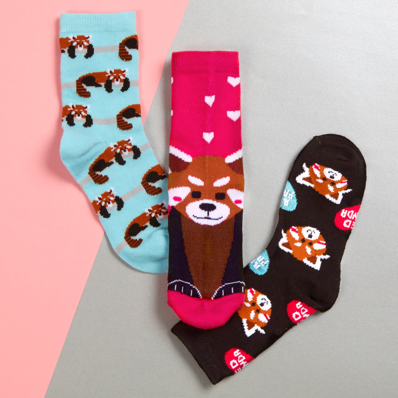 Girls Novelty Animal Red Panda Crew Socks 3 Pairs