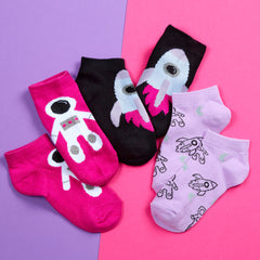 Girls Novelty Trainer Liner Socks Game Space 6 Pairs