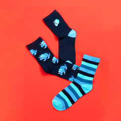 Boys Mid Calf Novelty Dinosaur Bamboo Socks Blue 3 Pairs