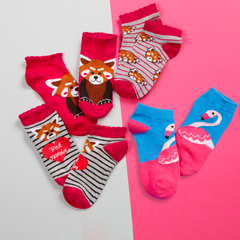 Girls Ankle Socks Flamingo Red Panda 6 Pairs