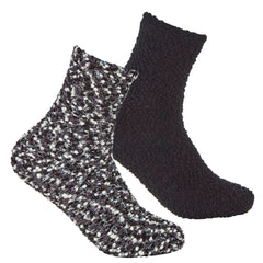 Womens 2 Pairs Fluffy Cosy Chunky Popcorn Socks Black