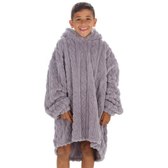 Boys Grey Cable Oversized Blanket Sherpa Fleece Hoodie