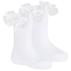 Newborn Baby Girls Tutu Satin Frill Socks 1 Pair White