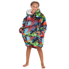 Girls Graffiti Printed Oversized Blanket Plush Fleece Hoodie with Pockets