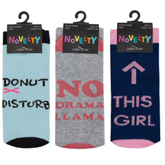 Womens 3 Pairs Novelty Slogan Mid Calf Funky Socks Multipack