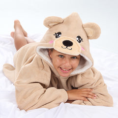 Girls Beige Teddy Oversized Blanket Fleece Hoodie with Pockets