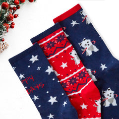 Womens Cotton Rich Novelty Christmas Design Socks 3 Pairs Stars