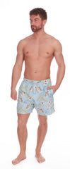 Mens Hawaiian Printed Summer Swimming Shorts Trunks Light Blue