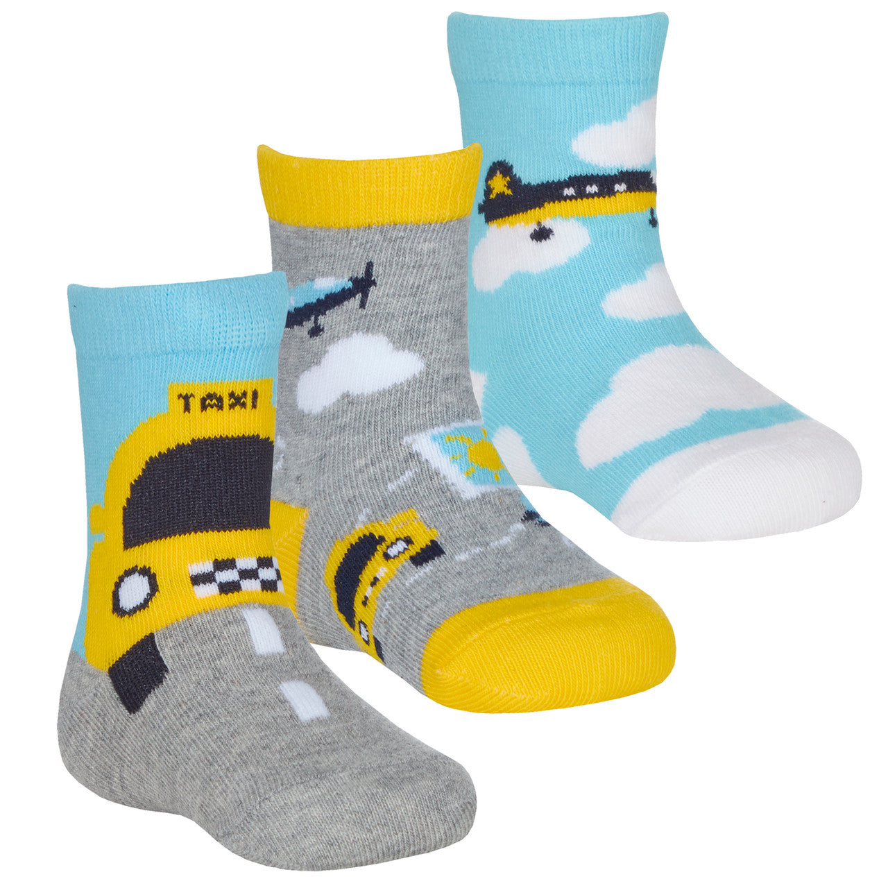 Baby Boys Cartoon Taxi Socks 3 Pairs