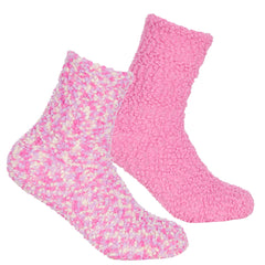 Womens 2 Pairs Fluffy Cosy Chunky Popcorn Socks Pink