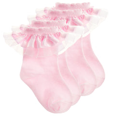 Baby Girls Frilly Socks Toddler Frill Lace Socks Pink - 2 Pairs