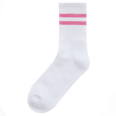 Womens Cotton Rich Sport Socks 3 Pairs White with Pink Stripe