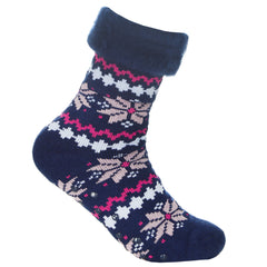 Womens Fair Isle Bed Socks with Non Slip Grippers Thermal Winter Socks 1 Pair  - Blue