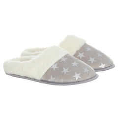 Womens Cosy Memory Foam Insole Mule Slippers Star Grey